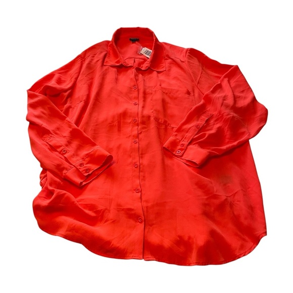 Torrid Dark Coral/Orange Button-Up Blouse-Front Pocket-Drapes in Back-Size 4X - Picture 5 of 13
